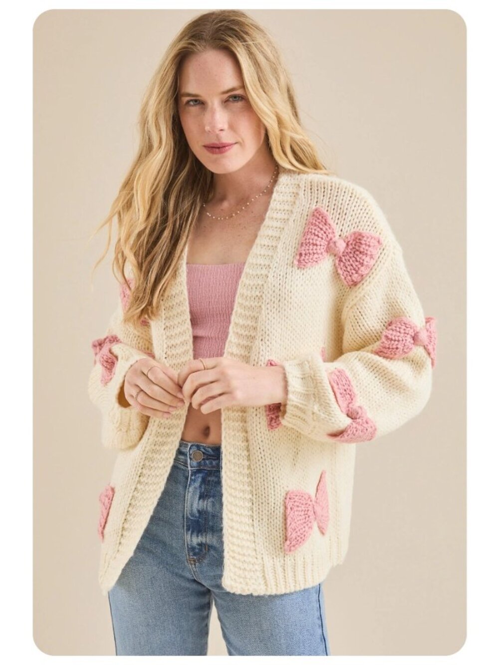 Altar’d State Victoria Bow Crochet Knit Cardigan Sweater sz S
